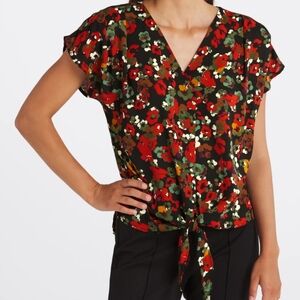 Beacon Apparel floral print tie-front blouse
